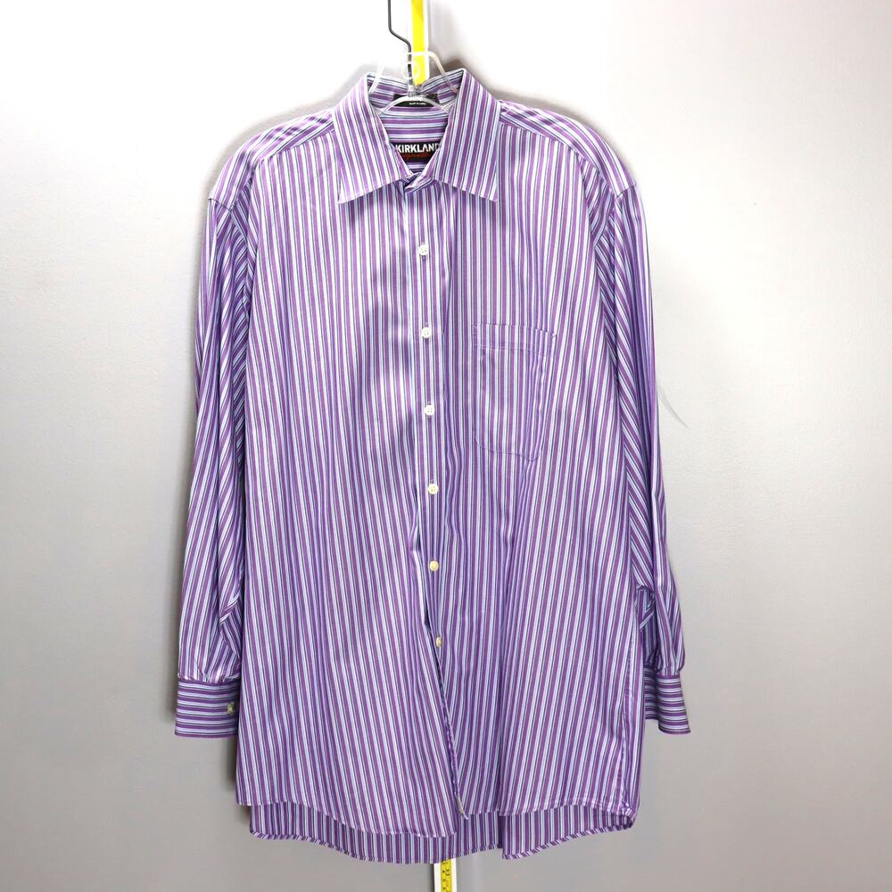Kirkland Signature Purple Stripe Dress Shirt 16.5-32 Non‎ Iron Cotton